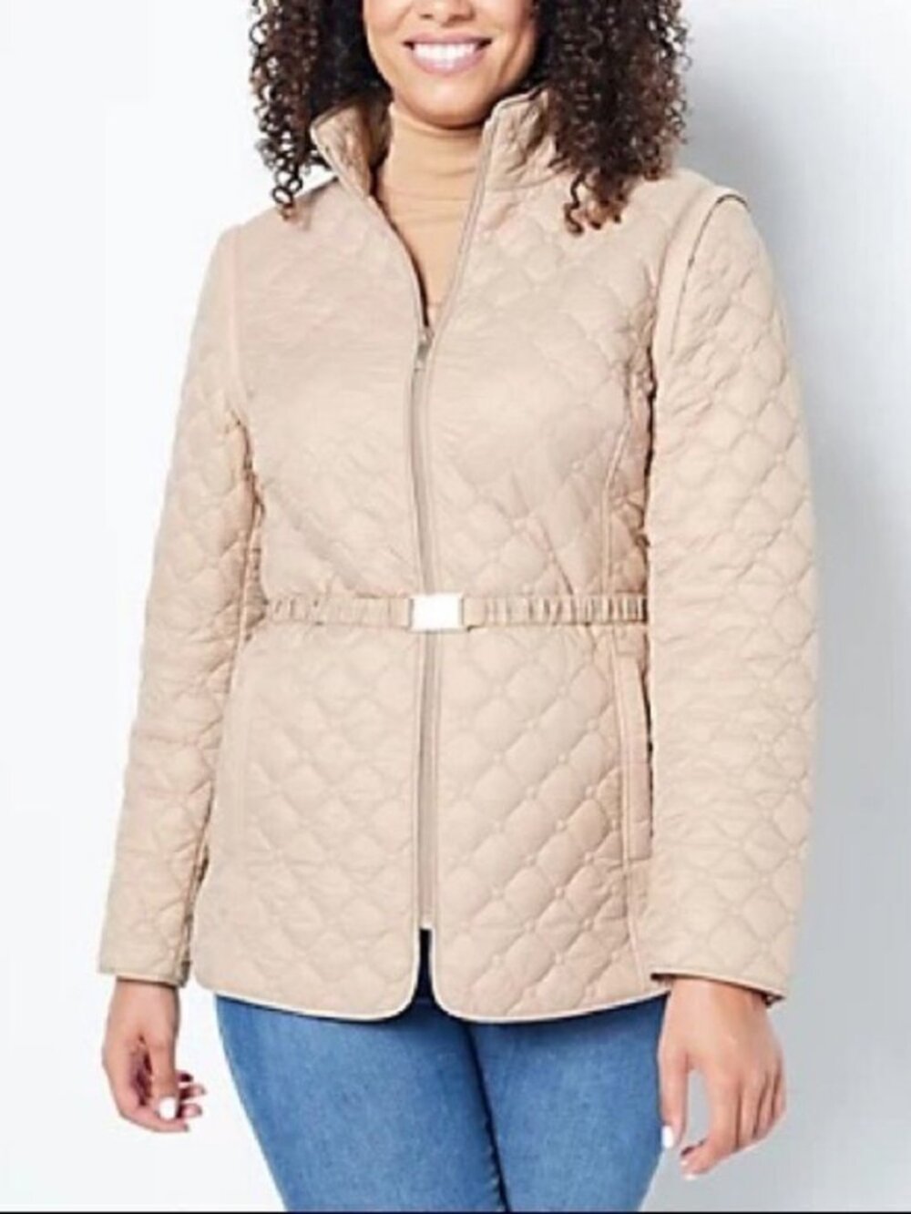 Dennis Basso Detachable Sleeves Water Resistant Quilted Jacket